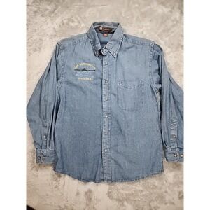 USS Bennington Navy Shirt Mens S Blue Denim Embroidered Logo‎ Aircraft Carrier